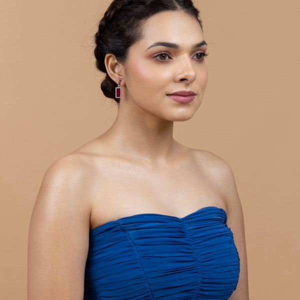 Dazzling Rectangular Pink Drop Earrings