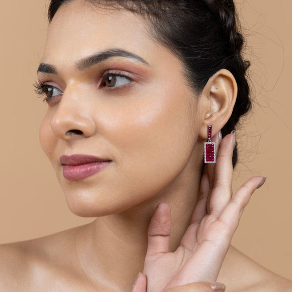 Dazzling Rectangular Pink Drop Earrings