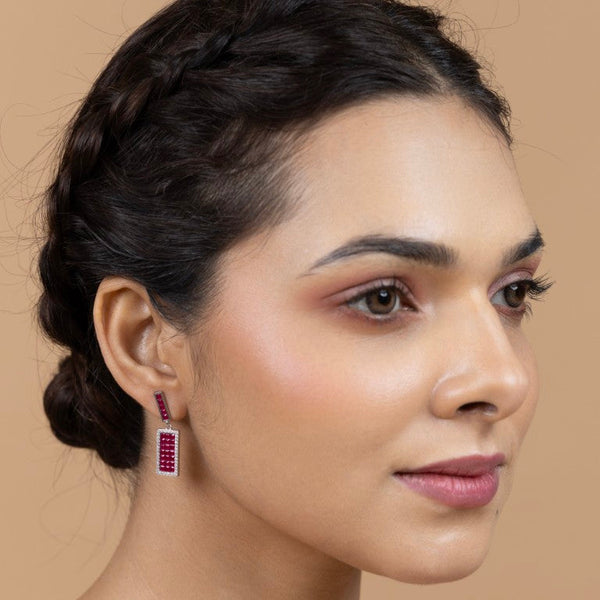Dazzling Rectangular Pink Drop Earrings
