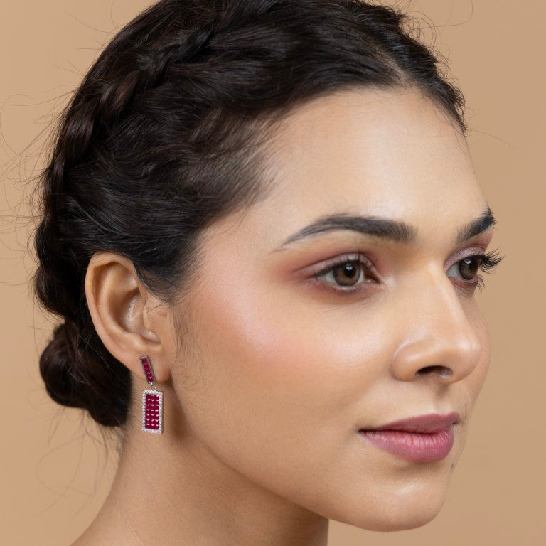 Dazzling Rectangular Pink Drop Earrings