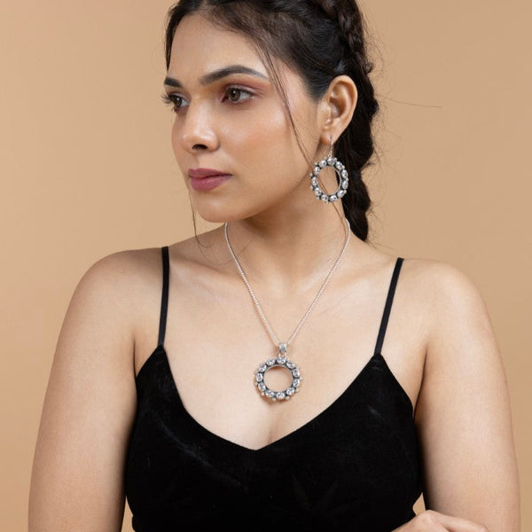 Radiant Circle Sterling Silver Pendant Set