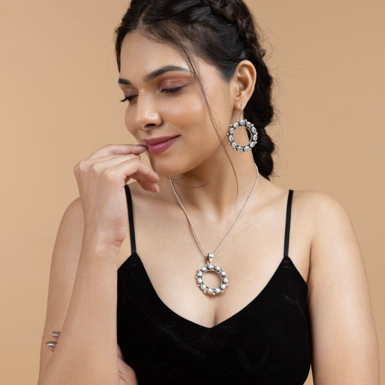 Radiant Circle Sterling Silver Pendant Set