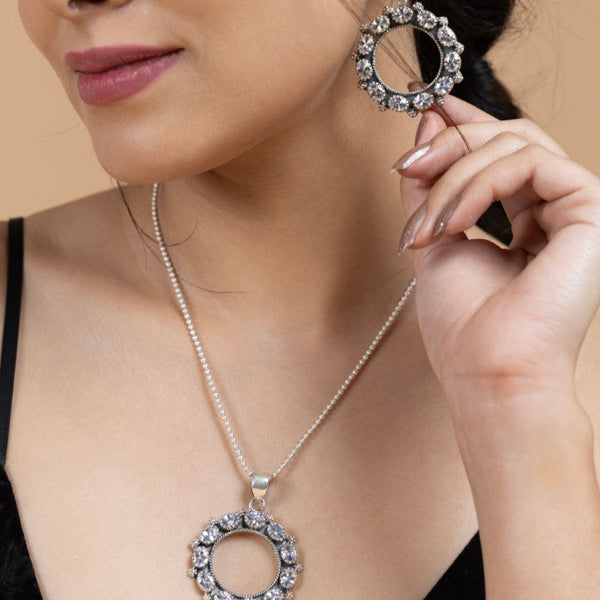 Radiant Circle Sterling Silver Pendant Set