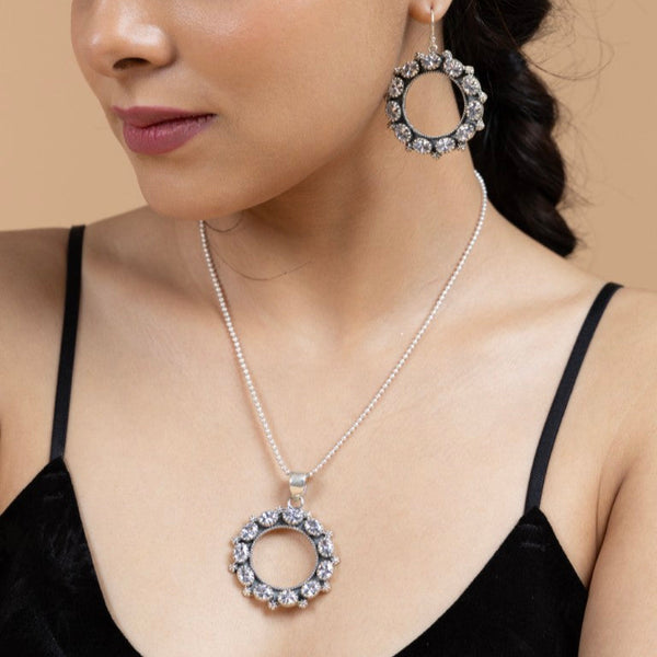 Radiant Circle Sterling Silver Pendant Set