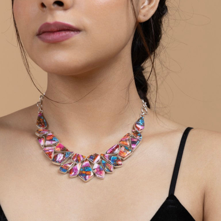 Multicolor Mosaic Statement Necklace
