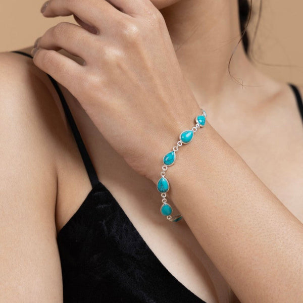 Sterling Silver Turquoise Teardrop Bracelet