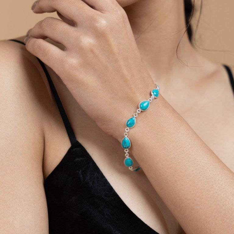 Sterling Silver Turquoise Teardrop Bracelet