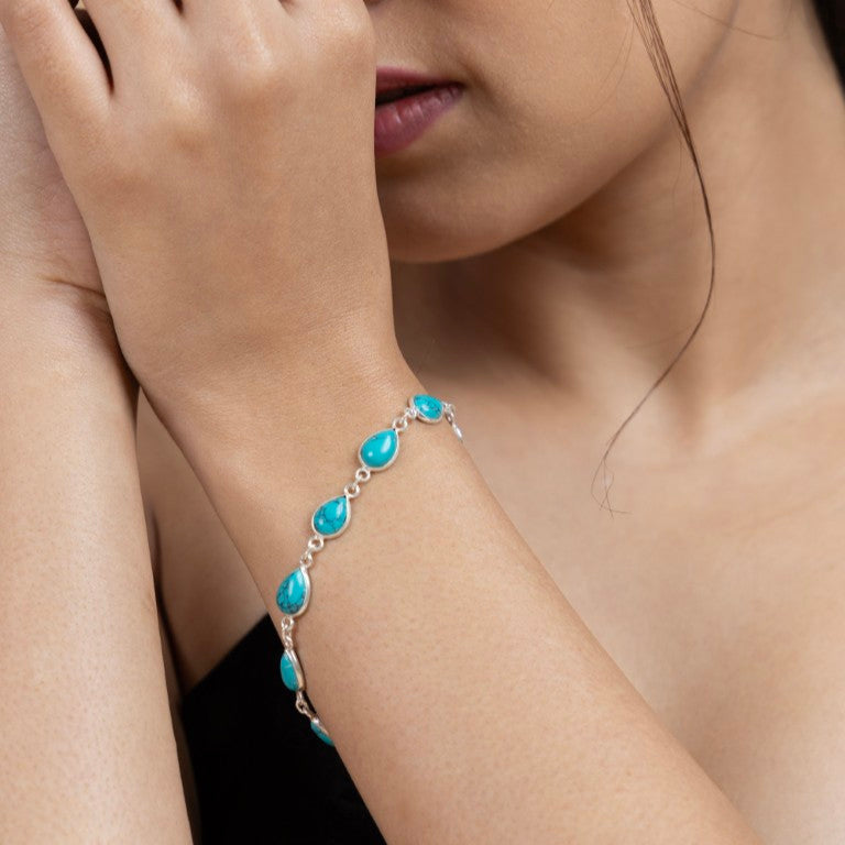 Sterling Silver Turquoise Teardrop Bracelet