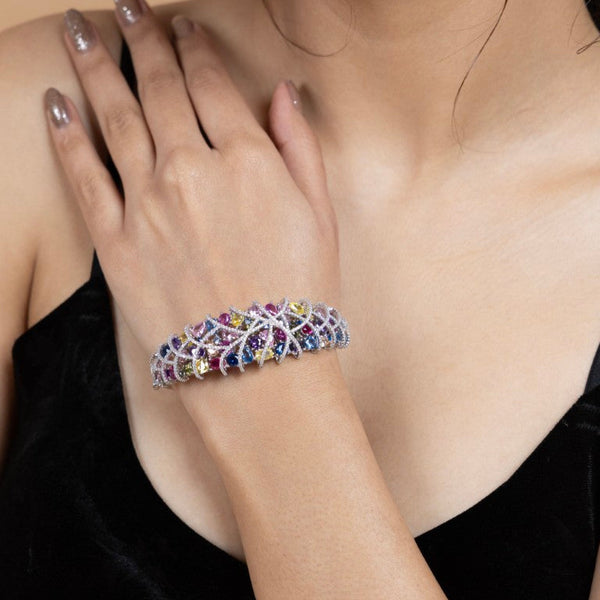 Multicolor Gemstone Encrusted Sterling Silver Bracelet