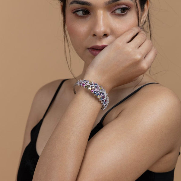 Multicolor Gemstone Encrusted Sterling Silver Bracelet
