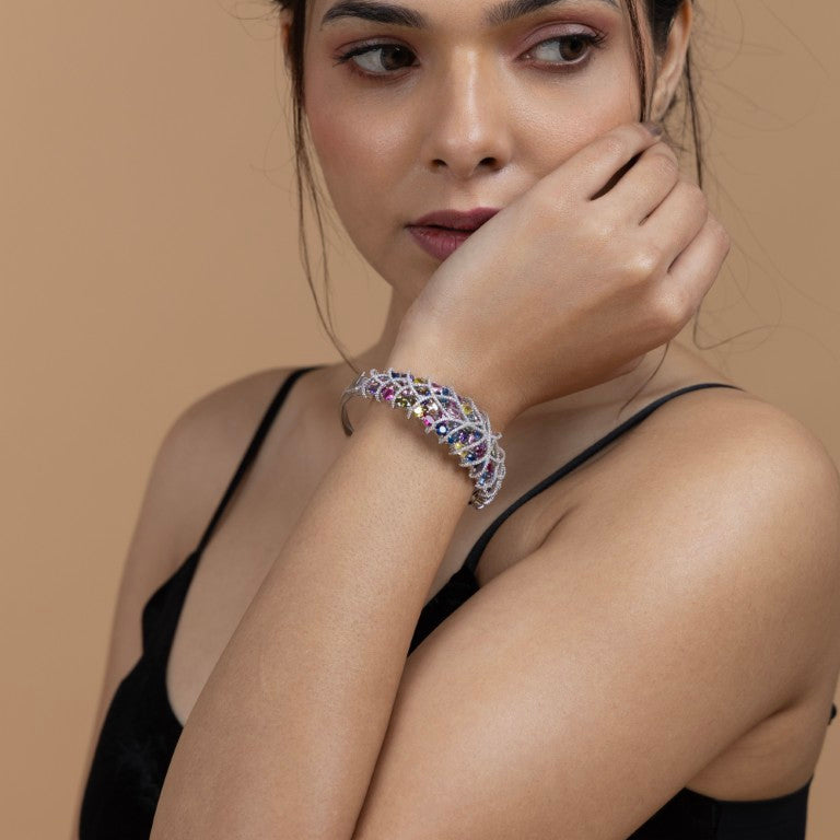 Multicolor Gemstone Encrusted Sterling Silver Bracelet