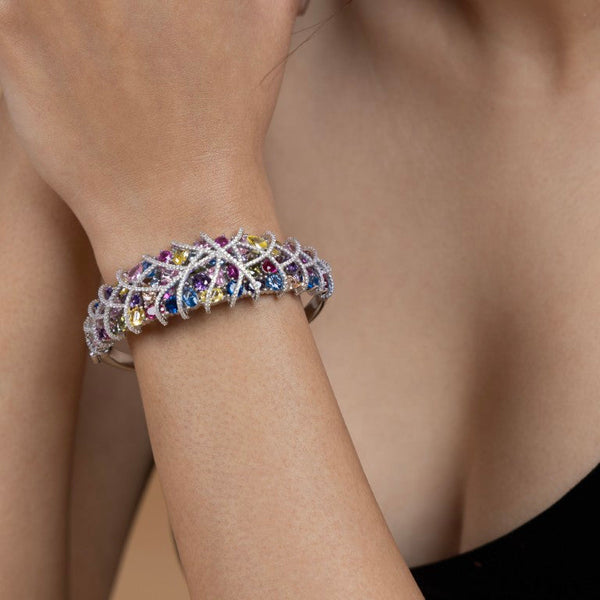 Multicolor Gemstone Encrusted Sterling Silver Bracelet
