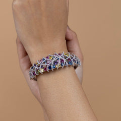Multicolor Gemstone Encrusted Sterling Silver Bracelet