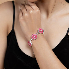 Pink Flower Mother of Pearl Sterling Silver Bracelet