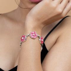 Pink Flower Mother of Pearl Sterling Silver Bracelet