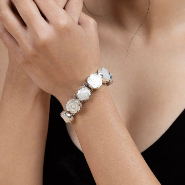 Mother of Pearl Rose Sterling Silver Bracelet