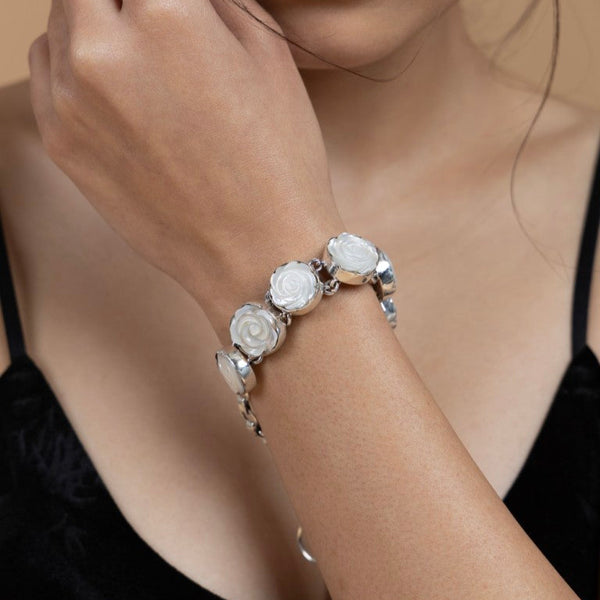 Mother of Pearl Rose Sterling Silver Bracelet