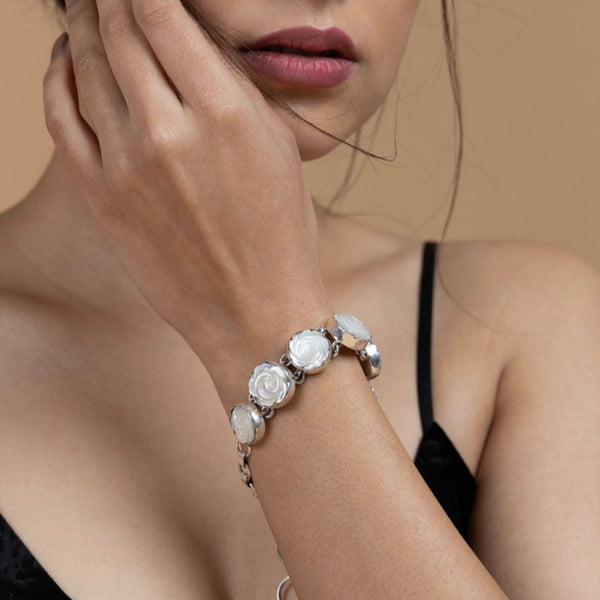 Mother of Pearl Rose Sterling Silver Bracelet