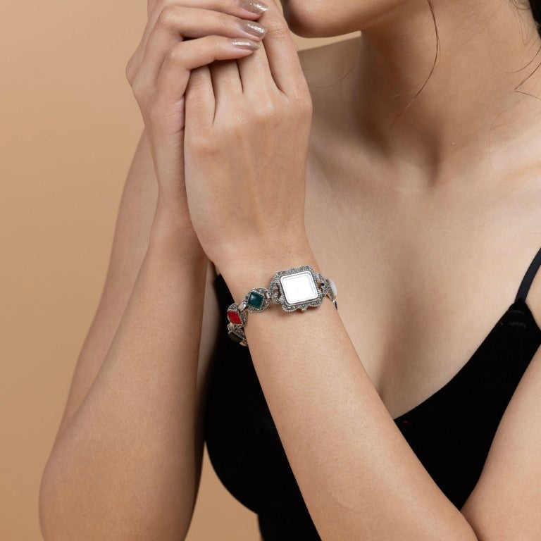 Vintage-Inspired Multi-Stone Sterling Silver Watch Bracelet