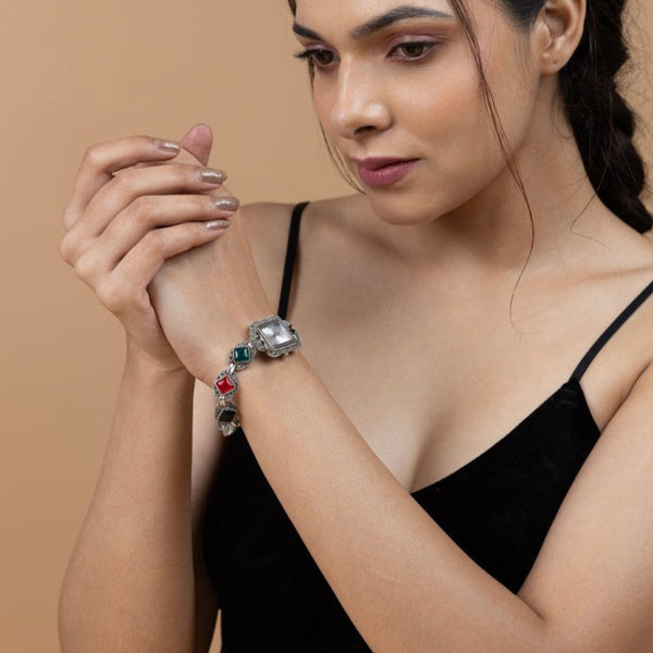 Vintage-Inspired Multi-Stone Sterling Silver Watch Bracelet