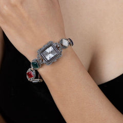 Vintage-Inspired Multi-Stone Sterling Silver Watch Bracelet