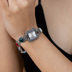 Vintage-Inspired Multi-Stone Sterling Silver Watch Bracelet