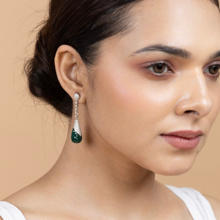 Green Teardrop Dangling Earrings