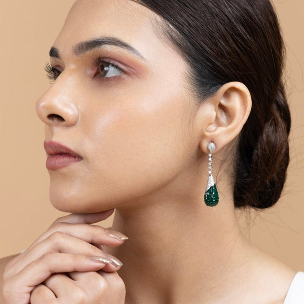 Green Teardrop Dangling Earrings
