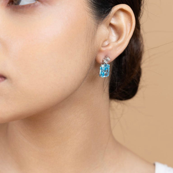 Aquamarine Blue Crystal Stud Earrings in Sterling Silver