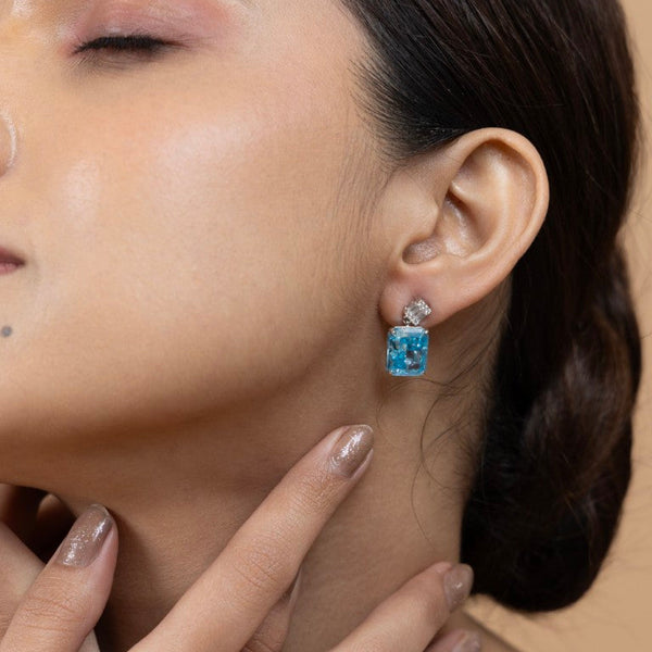 Aquamarine Blue Crystal Stud Earrings in Sterling Silver