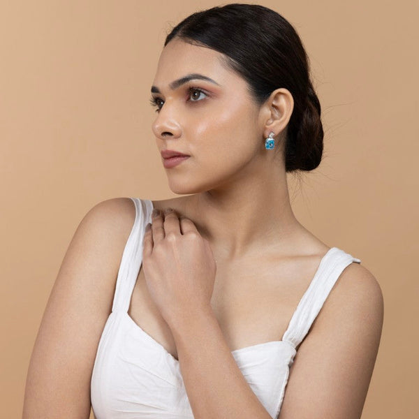 Aquamarine Blue Crystal Stud Earrings in Sterling Silver