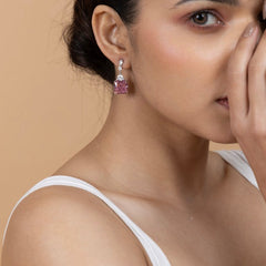 Pink Crystal Drop Earrings in Sterling Silver