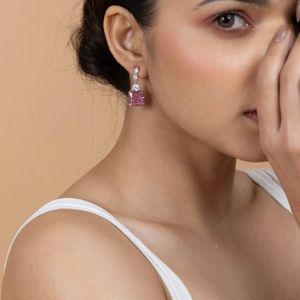 Pink Crystal Drop Earrings in Sterling Silver