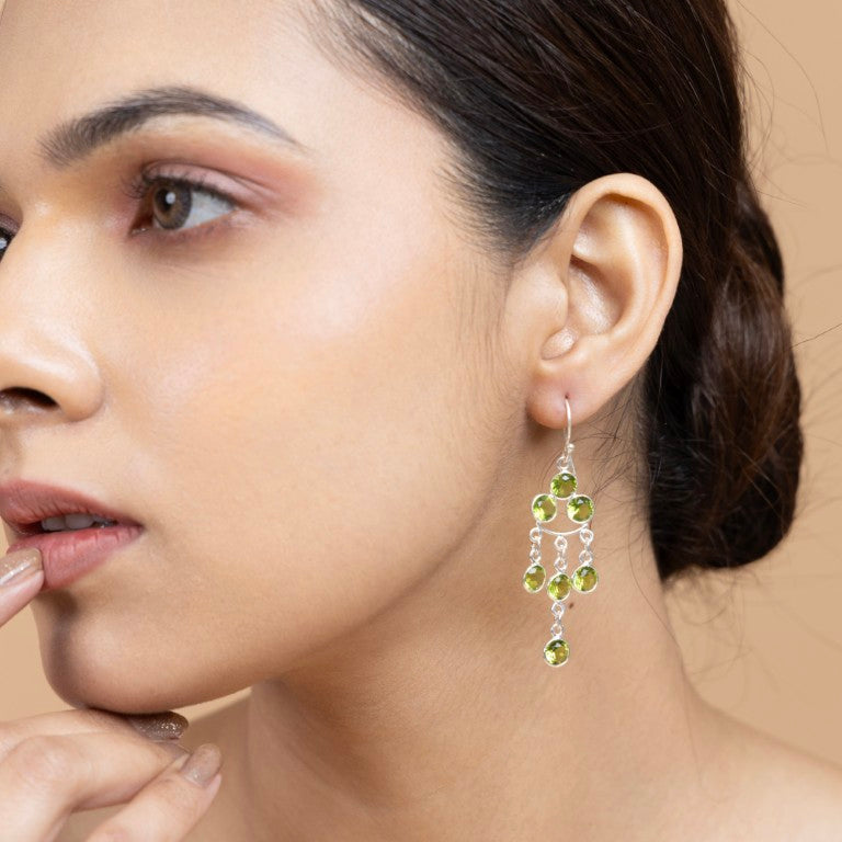 Green Chandelier Drop Earrings