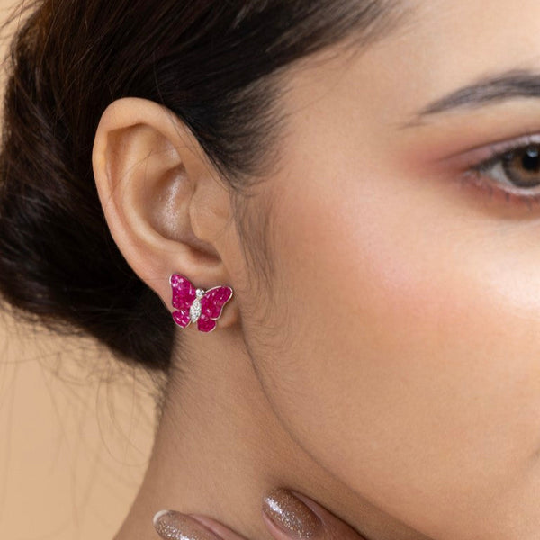 Pink Butterfly Stud Earrings