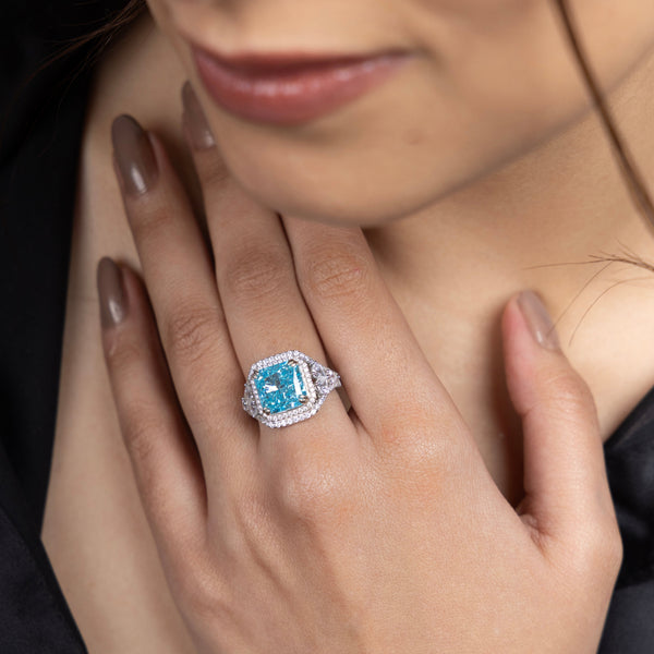 Azure Radiance Halo Ring