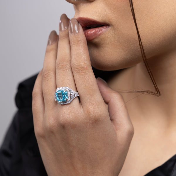 Azure Radiance Halo Ring