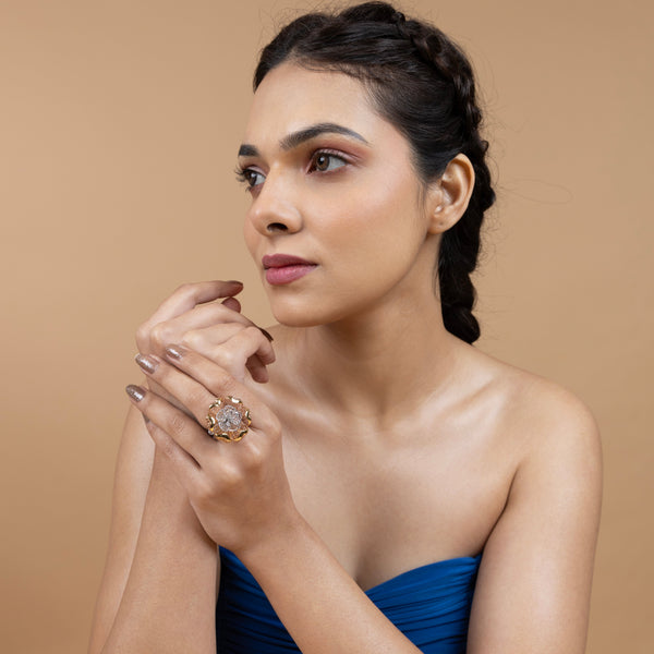 Golden Blossom Mesh Ring