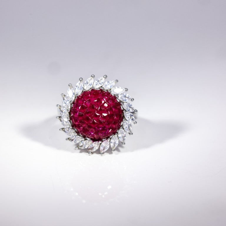 Crimson Bloom Halo Ring