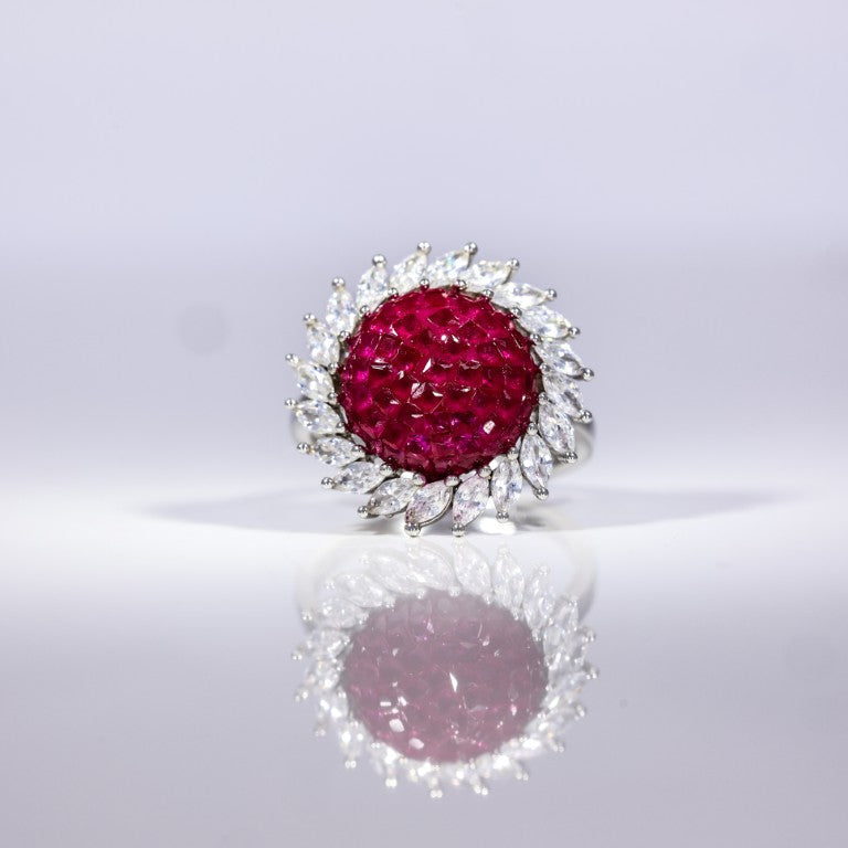 Crimson Bloom Halo Ring