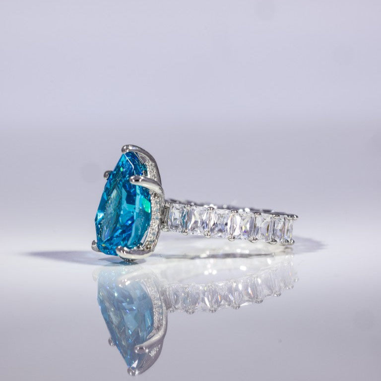 Azure Teardrop Elegance Ring