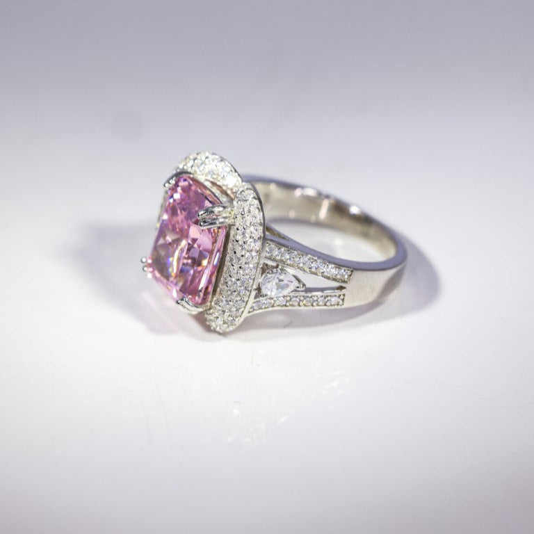 Rose Blush Cushion Halo Ring