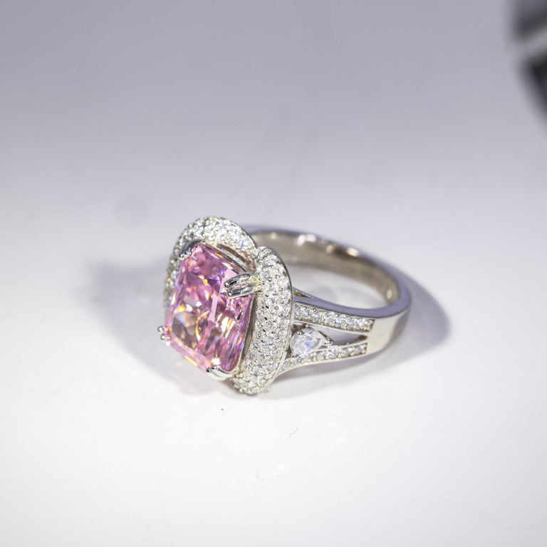 Rose Blush Cushion Halo Ring