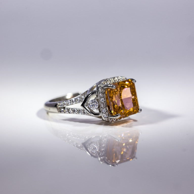 Amber Glow Cushion Halo Ring