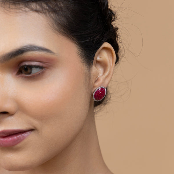 Ruby Radiance Halo Earrings