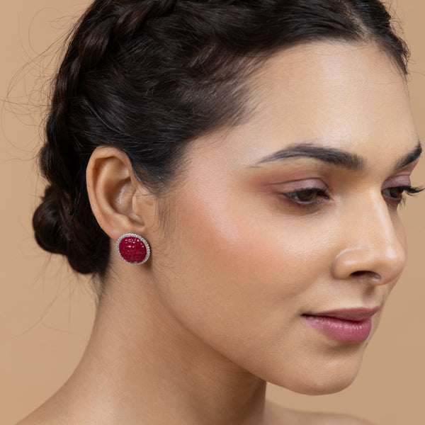 Ruby Radiance Halo Earrings