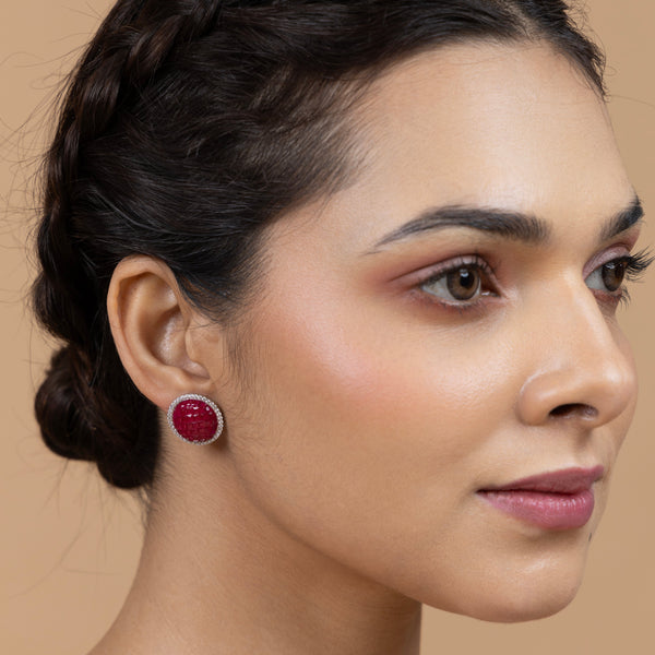 Ruby Radiance Halo Earrings