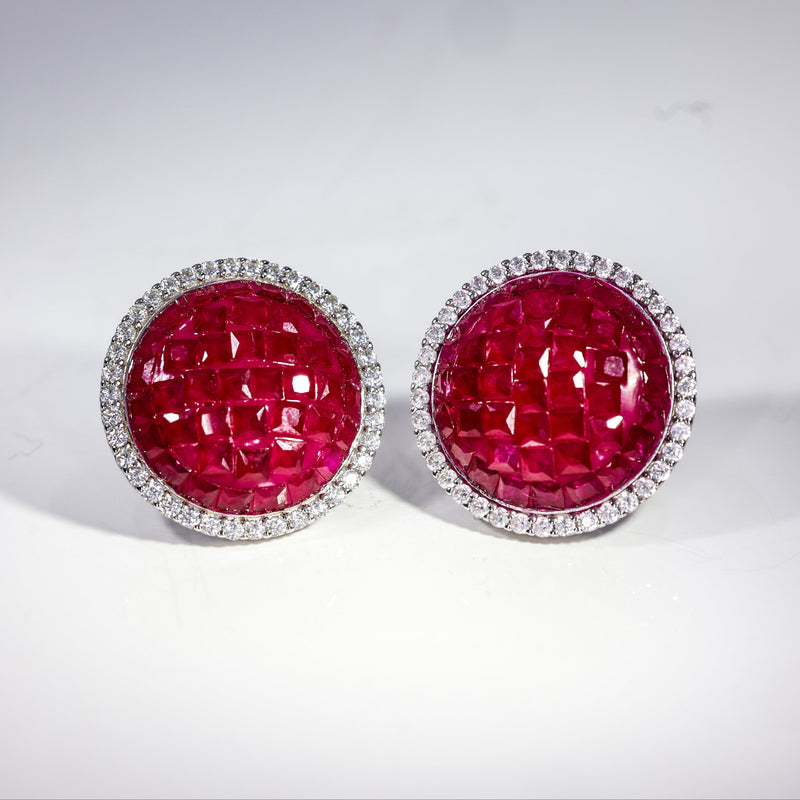 Ruby Radiance Halo Earrings