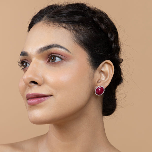 Ruby Radiance Halo Earrings